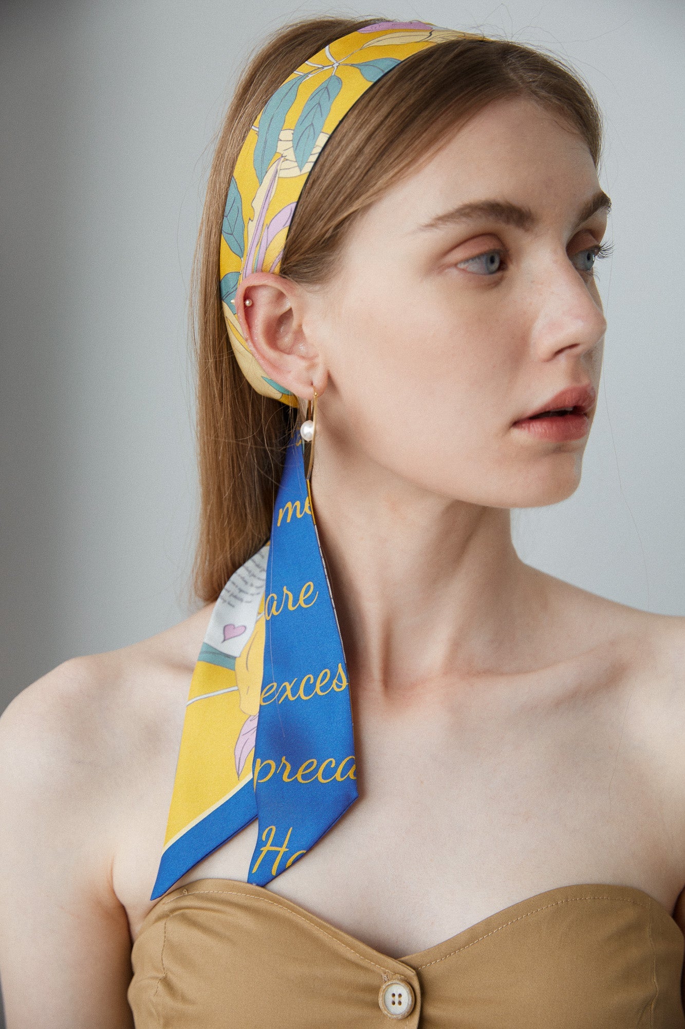 "El Amor" Silk Twilly Neck Bow - Yellow & Blue - LOST PATTERN Silk Skinny Scarf