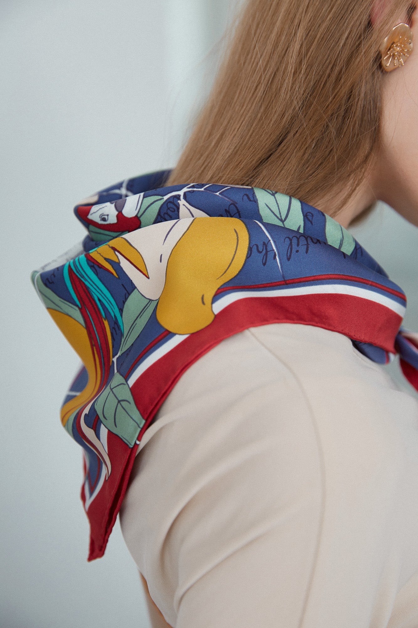 "El Amor" Silk Bandana - Tropical Red & Blue - LOST PATTERN Silk Square Scarf