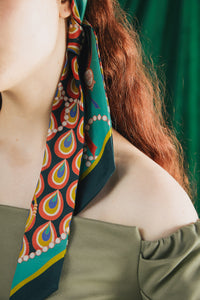 "Peacock" Silk Twilly Neck Bow
