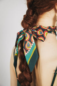 "Peacock" Silk Twilly Neck Bow