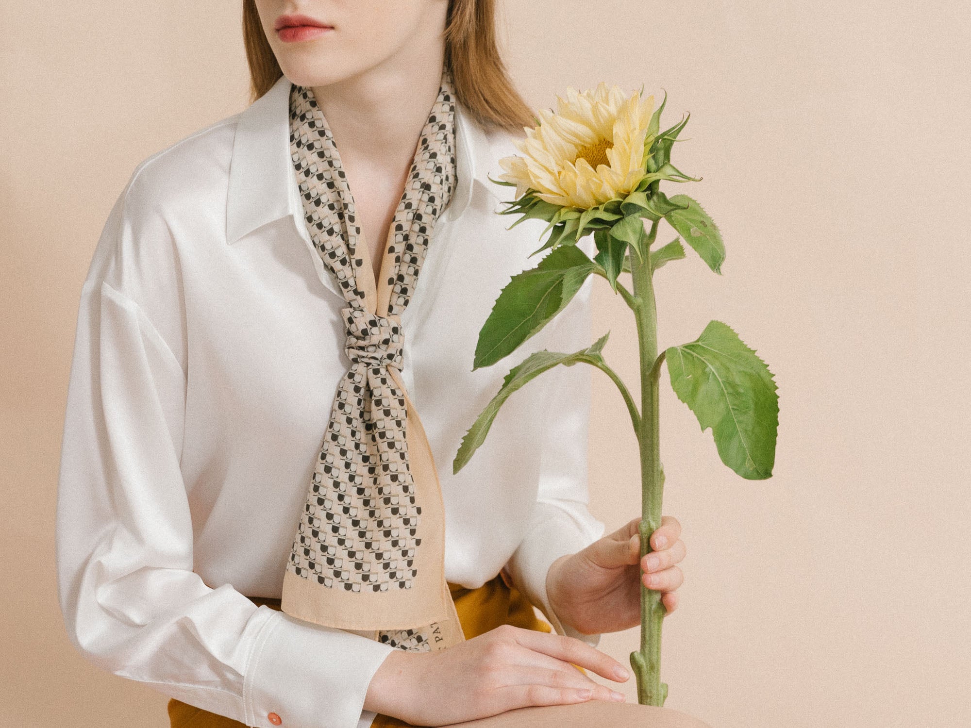 "Portals" Silk Crepe Scarf - Cream - LOST PATTERN Silk Bandana