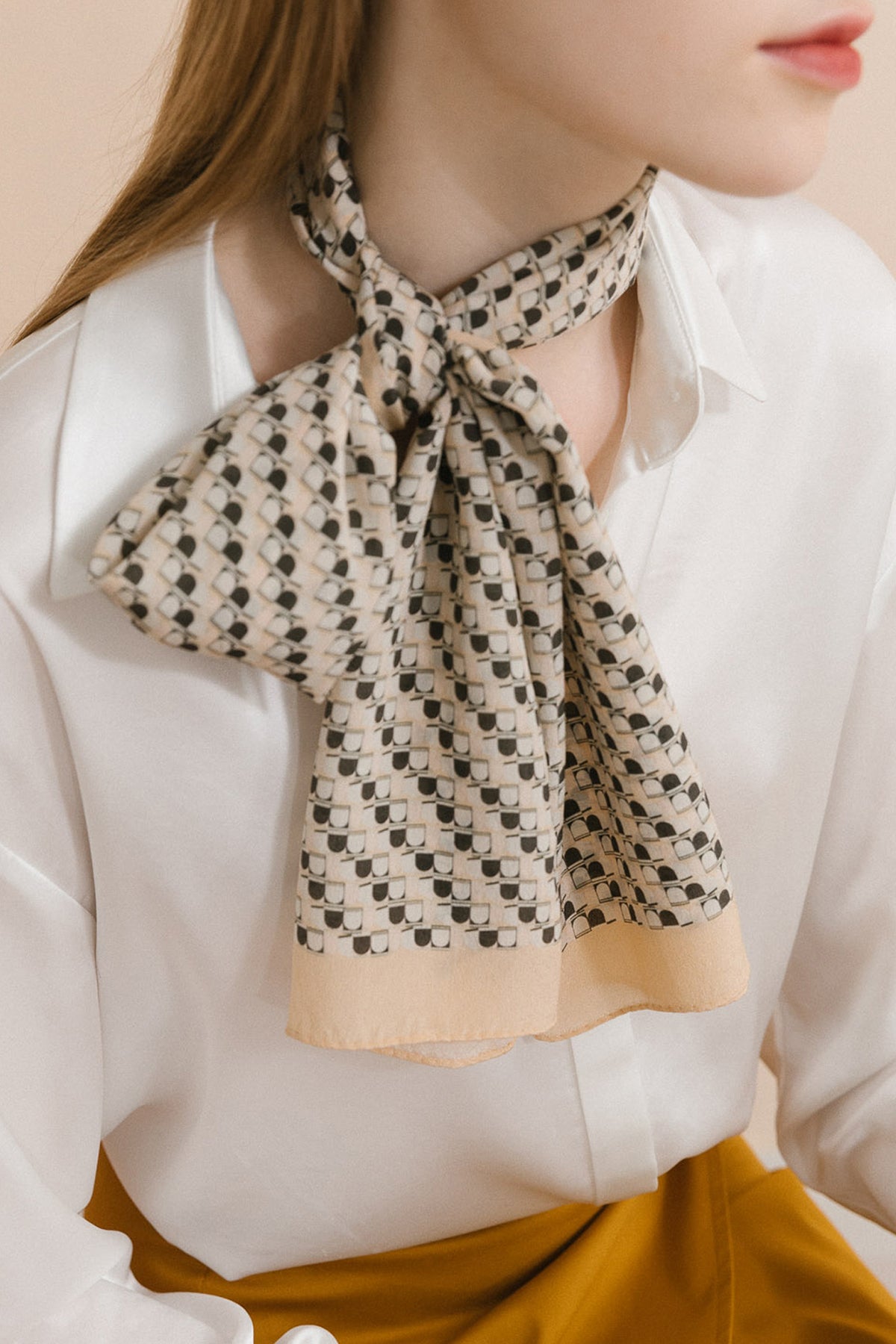 "Portals" Silk Crepe Scarf - Cream - LOST PATTERN Silk Bandana