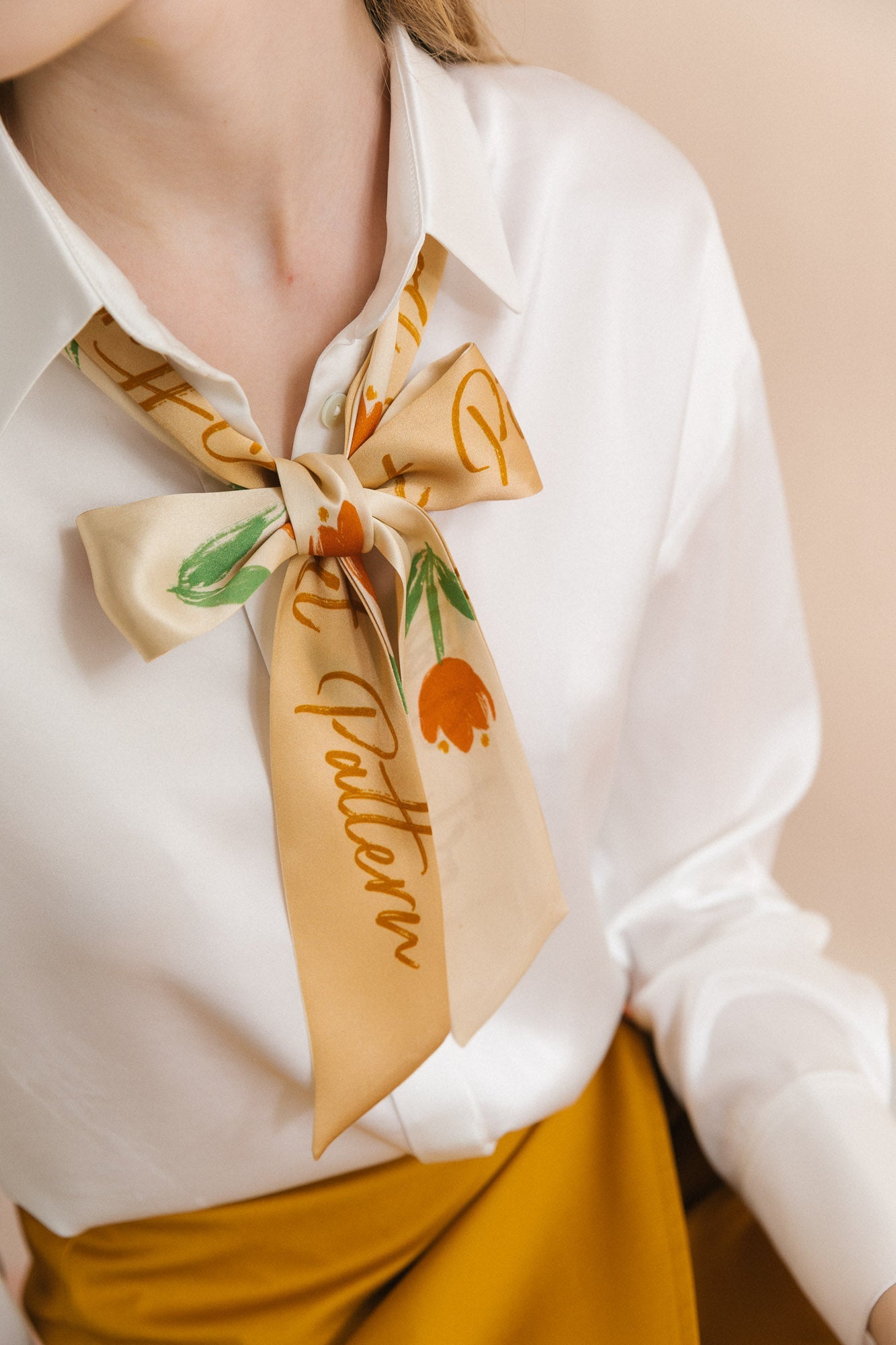 "Tulip" Silk Skinny Scarf - Apricot - LOST PATTERN Silk Skinny Scarf