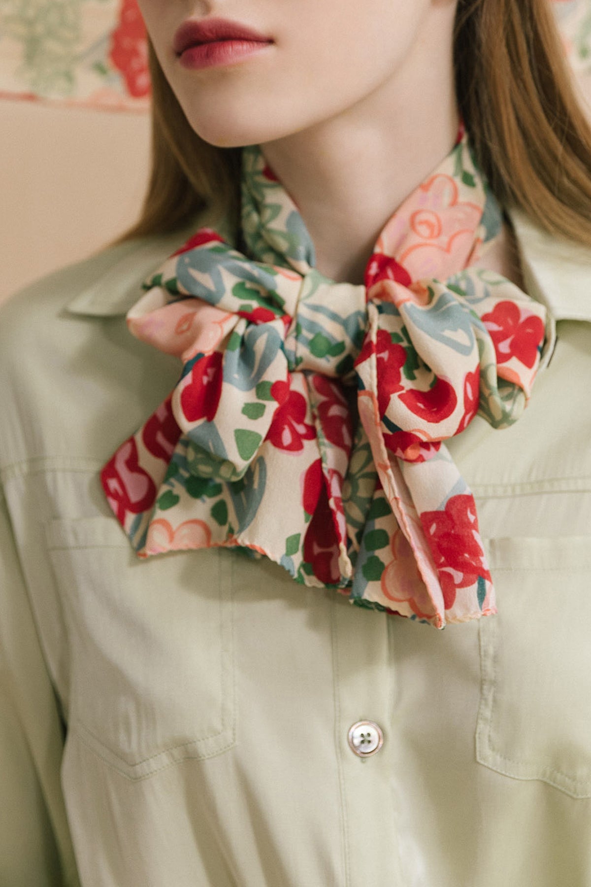 "Garden Chic" Silk Crepe Scarf - Floral - LOST PATTERN Silk Bandana