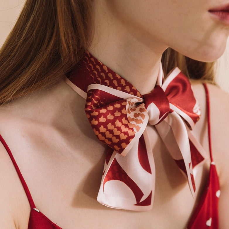 "I Carry Your Heart with Me" Silk Twilly Neck Bow - LOST PATTERN