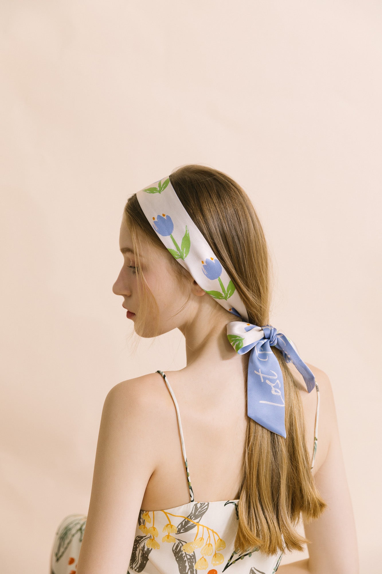 "Tulip" Silk Skinny Scarf - Sky Blue - LOST PATTERN Silk Skinny Scarf