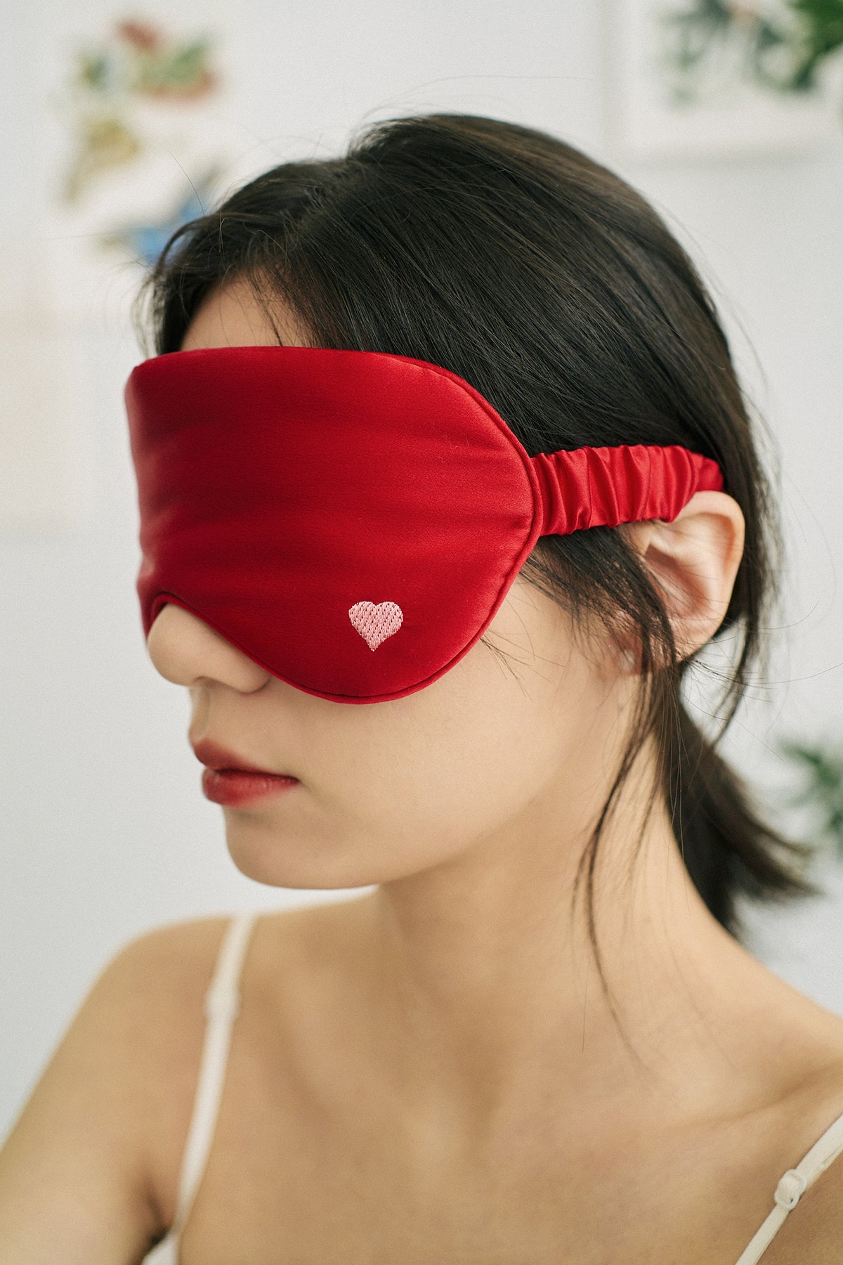 "Love Heart" Silk Sleep Eye Mask - Red - LOST PATTERN Eye Masks