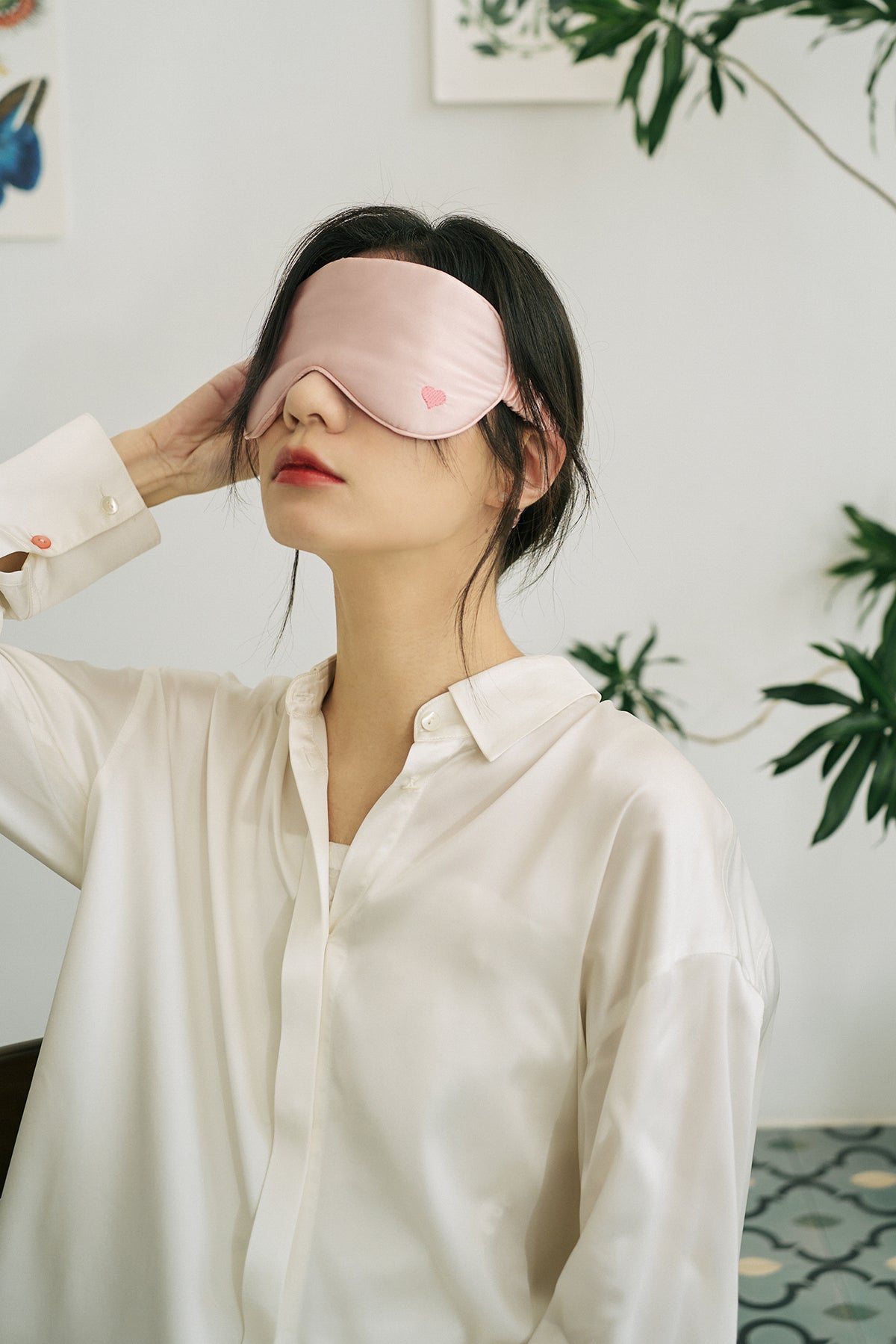 "Love Heart" Silk Sleep Eye Mask - Pink - LOST PATTERN Eye Masks