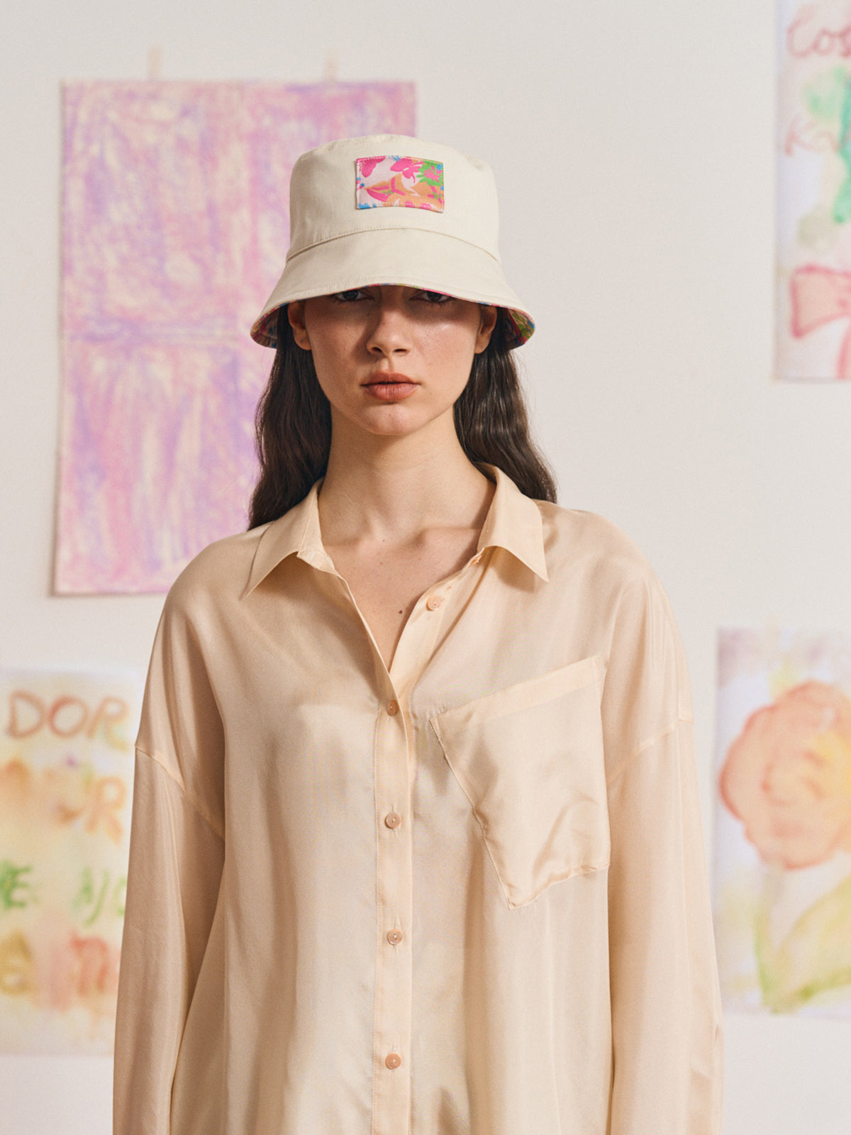 FRIDA X LOST PATTERN "Frida's Garden" Jacquard Reversible Bucket Hat - White - LOST PATTERN Hats