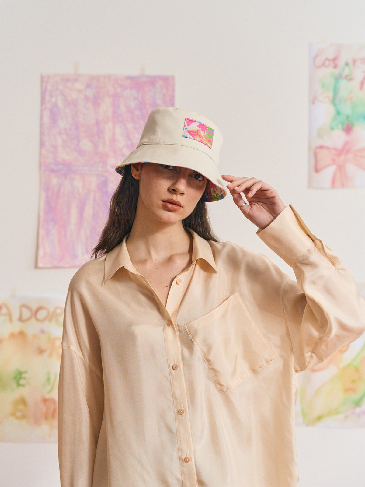 FRIDA X LOST PATTERN "Frida's Garden" Jacquard Reversible Bucket Hat - White - LOST PATTERN Hats