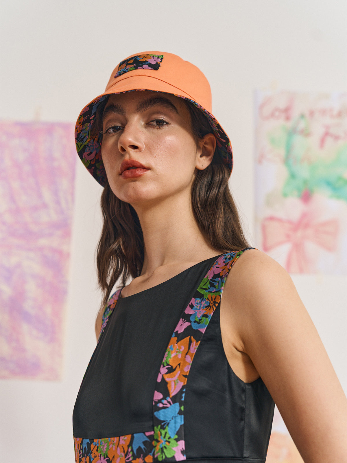 FRIDA X LOST PATTERN "Frida's Garden" Jacquard Reversible Bucket Hat - Salmon - LOST PATTERN Hats