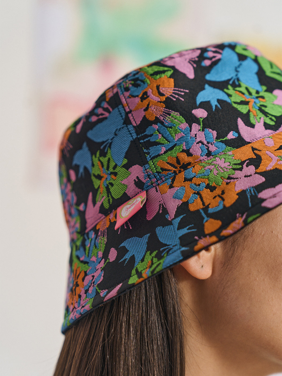 FRIDA X LOST PATTERN "Frida's Garden" Jacquard Reversible Bucket Hat - Black - LOST PATTERN Hats