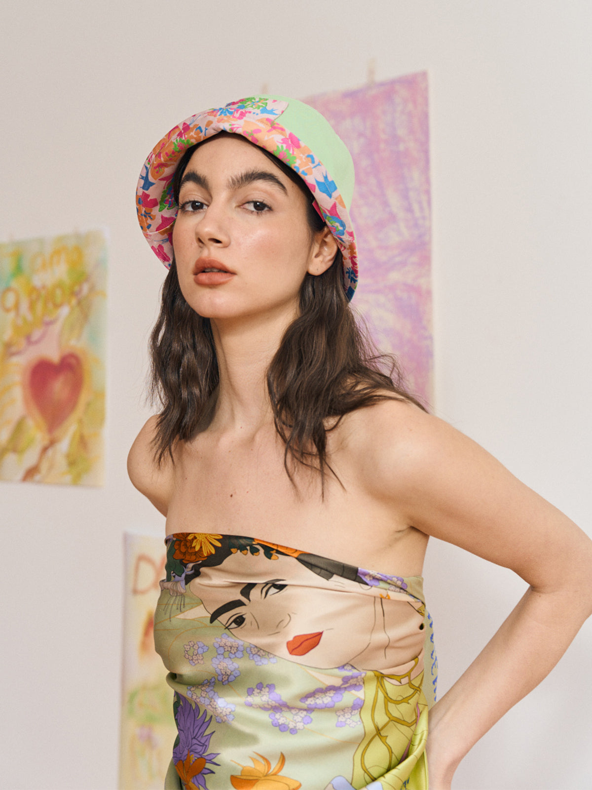 FRIDA X LOST PATTERN "Frida's Garden" Jacquard Reversible Bucket Hat - Green - LOST PATTERN Hats