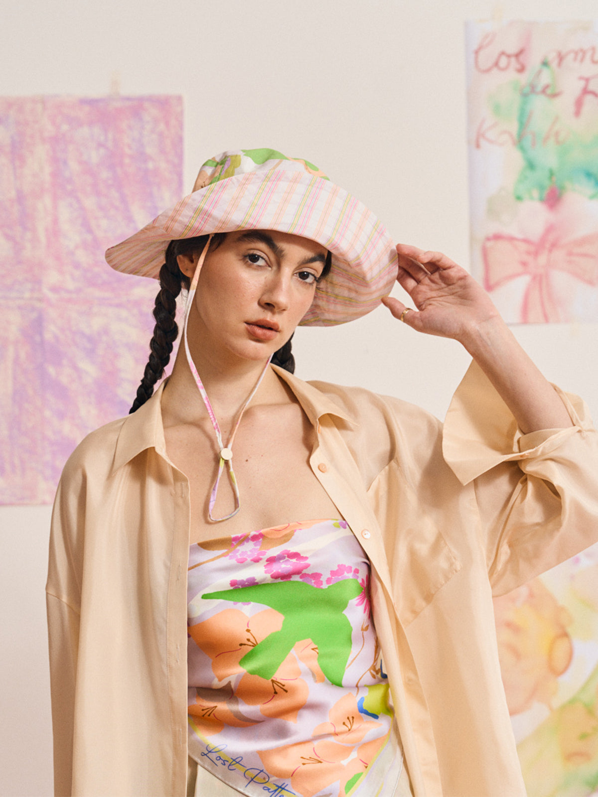 FRIDA x LOST PATTERN "Frida's Garden" Cotton Reversible Sun Hat - Pink - LOST PATTERN Hats