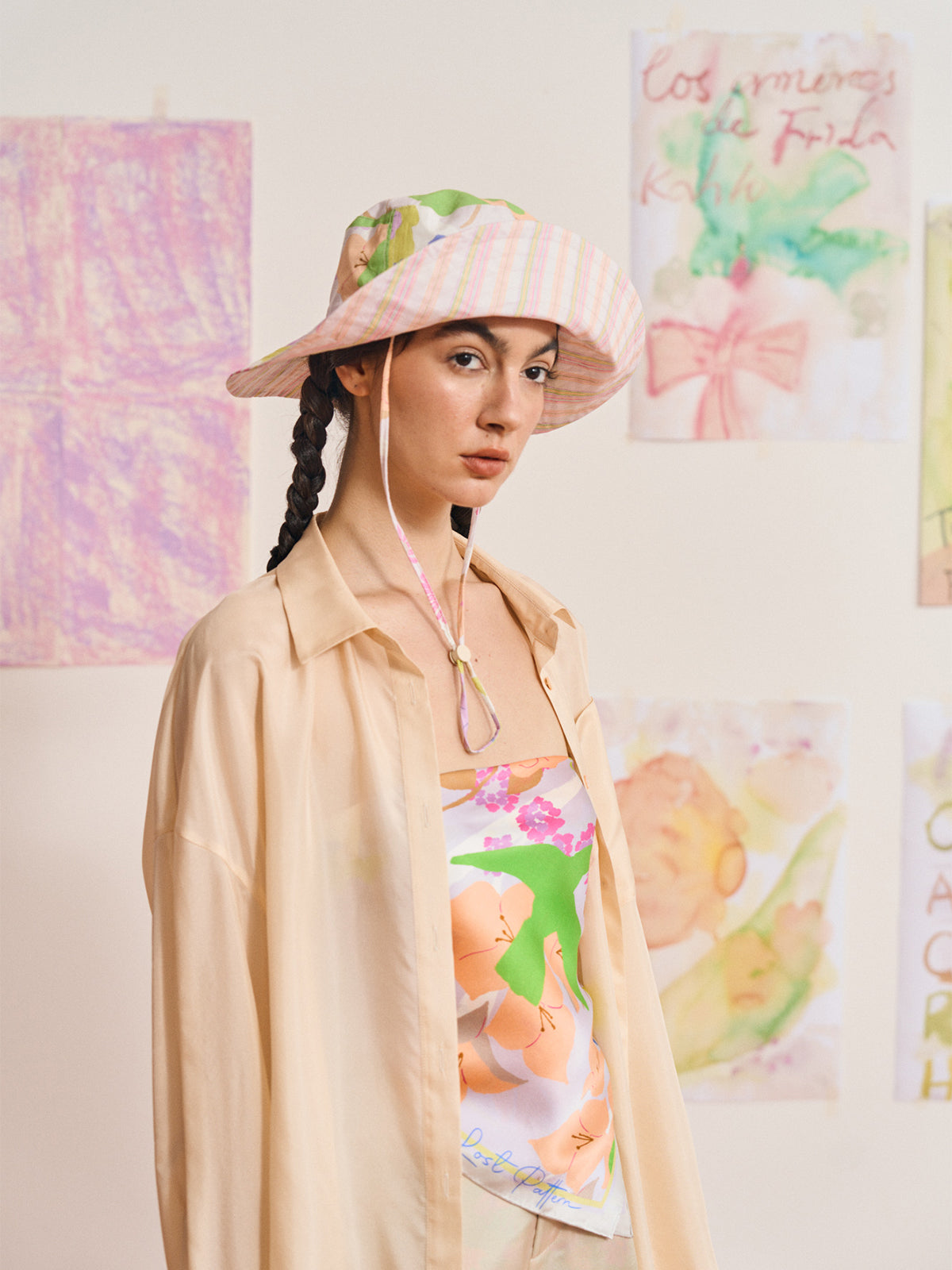 FRIDA x LOST PATTERN "Frida's Garden" Cotton Reversible Sun Hat - Pink - LOST PATTERN Hats