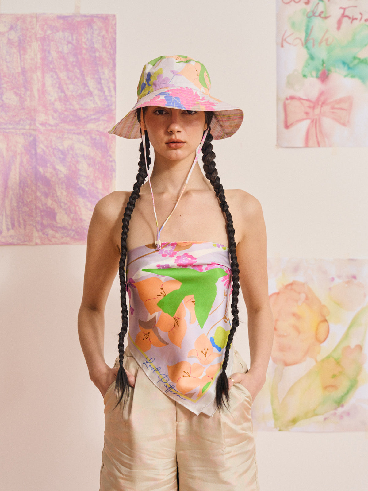 FRIDA x LOST PATTERN "Frida's Garden" Cotton Reversible Sun Hat - Pink - LOST PATTERN Hats