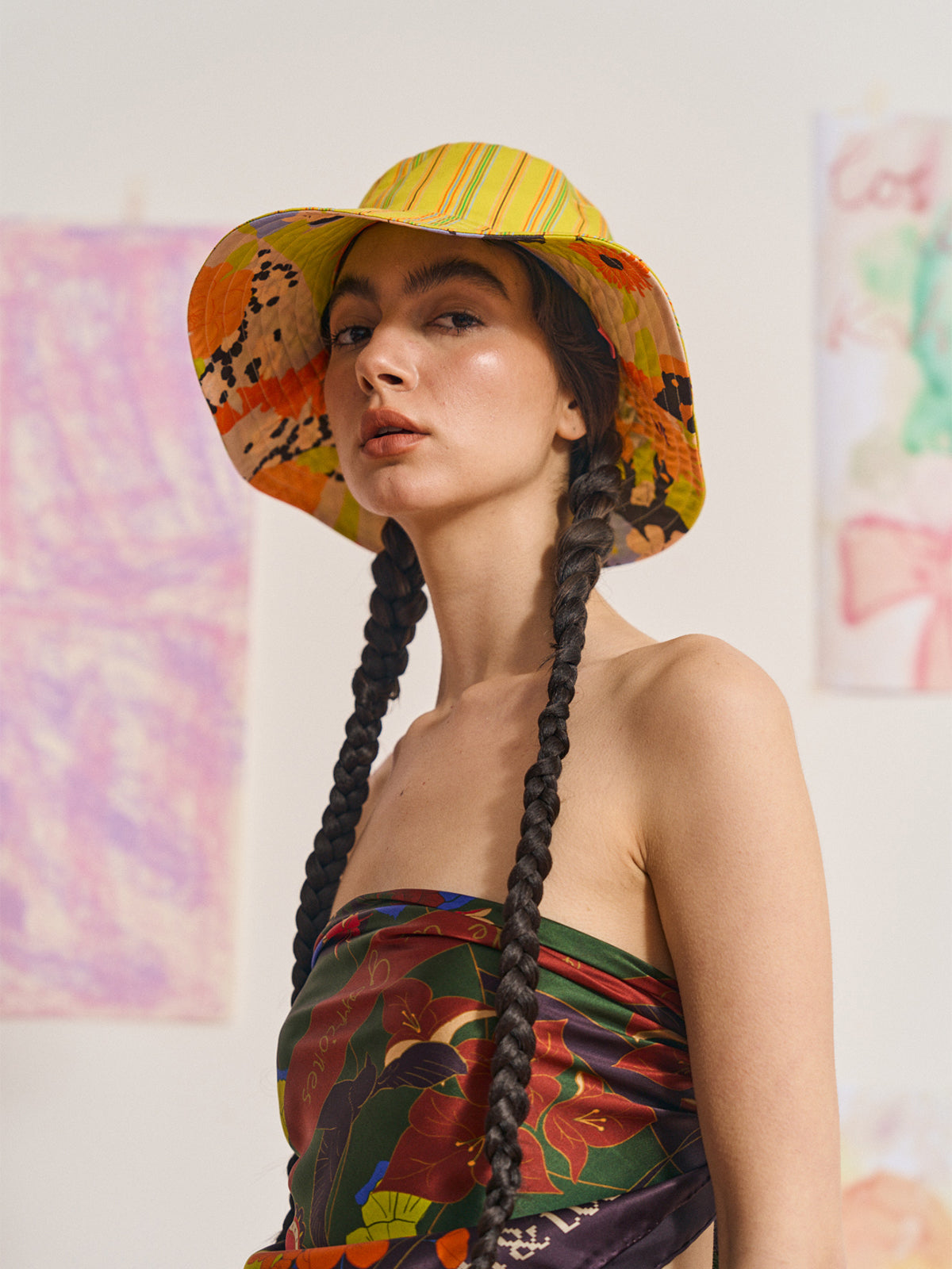 FRIDA x LOST PATTERN "Frida's Garden" Cotton Reversible Sun Hat - Purple & Yellow - LOST PATTERN Hats