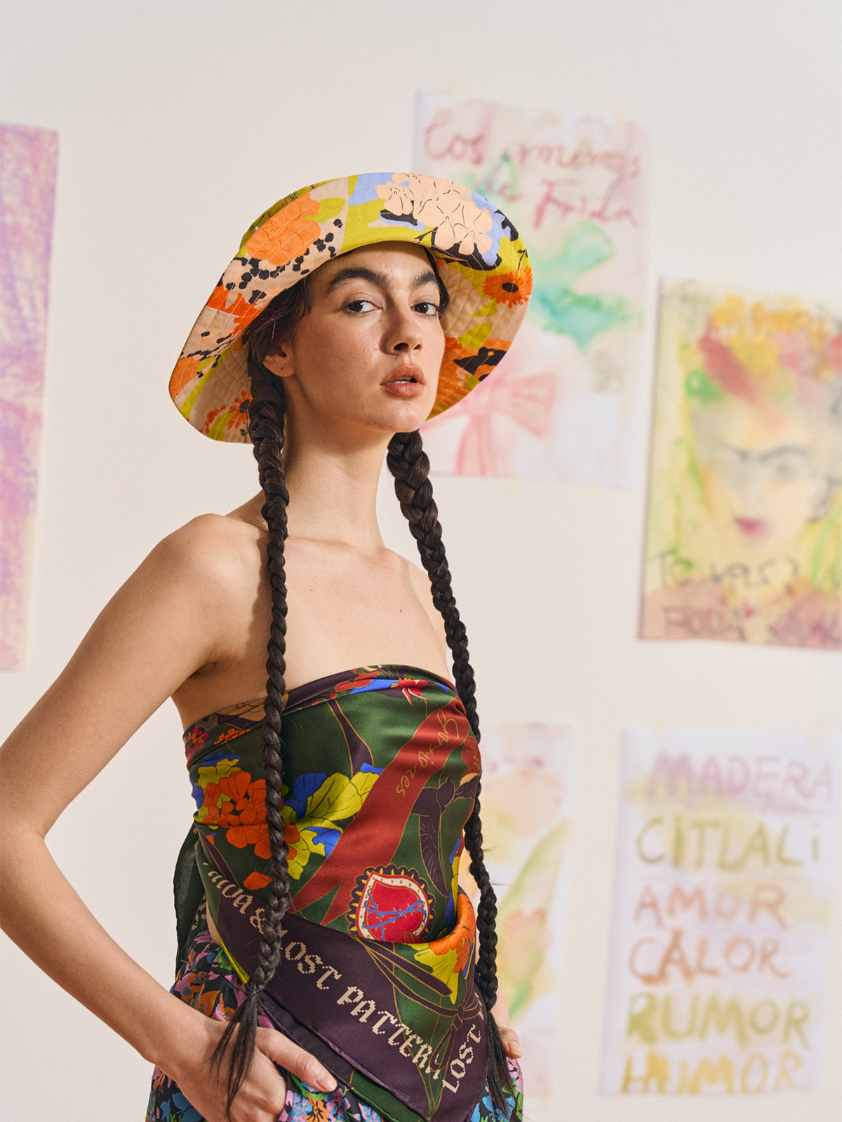 FRIDA x LOST PATTERN "Frida's Garden" Cotton Reversible Sun Hat - Purple & Yellow - LOST PATTERN Hats
