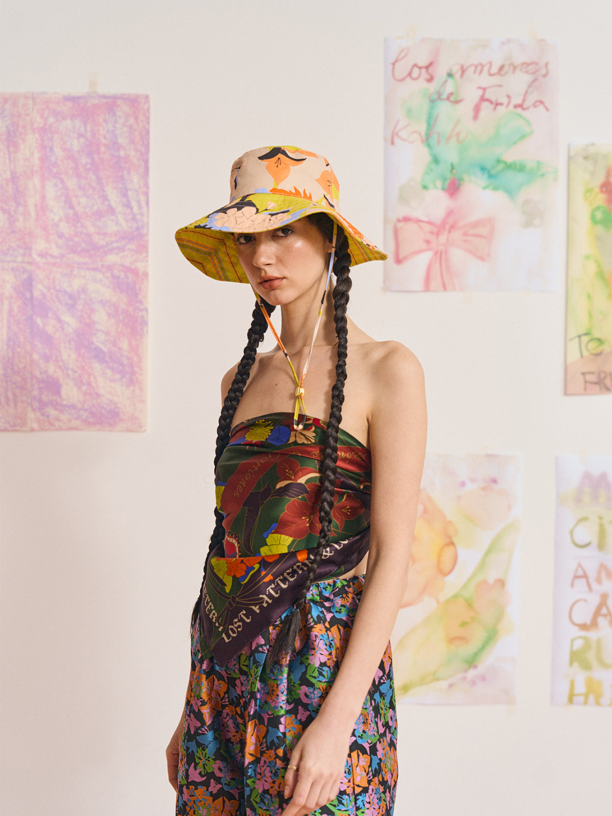 FRIDA x LOST PATTERN "Frida's Garden" Cotton Reversible Sun Hat - Purple & Yellow - LOST PATTERN Hats