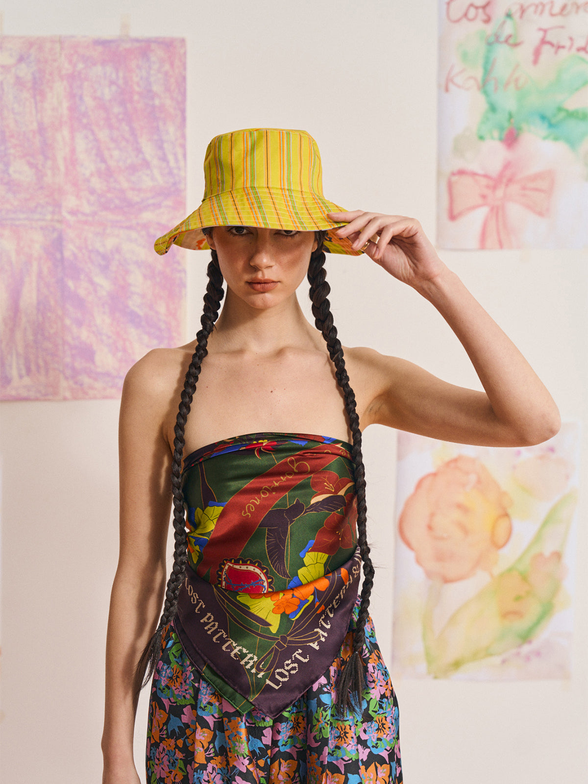 FRIDA x LOST PATTERN "Frida's Garden" Cotton Reversible Sun Hat - Purple & Yellow - LOST PATTERN Hats