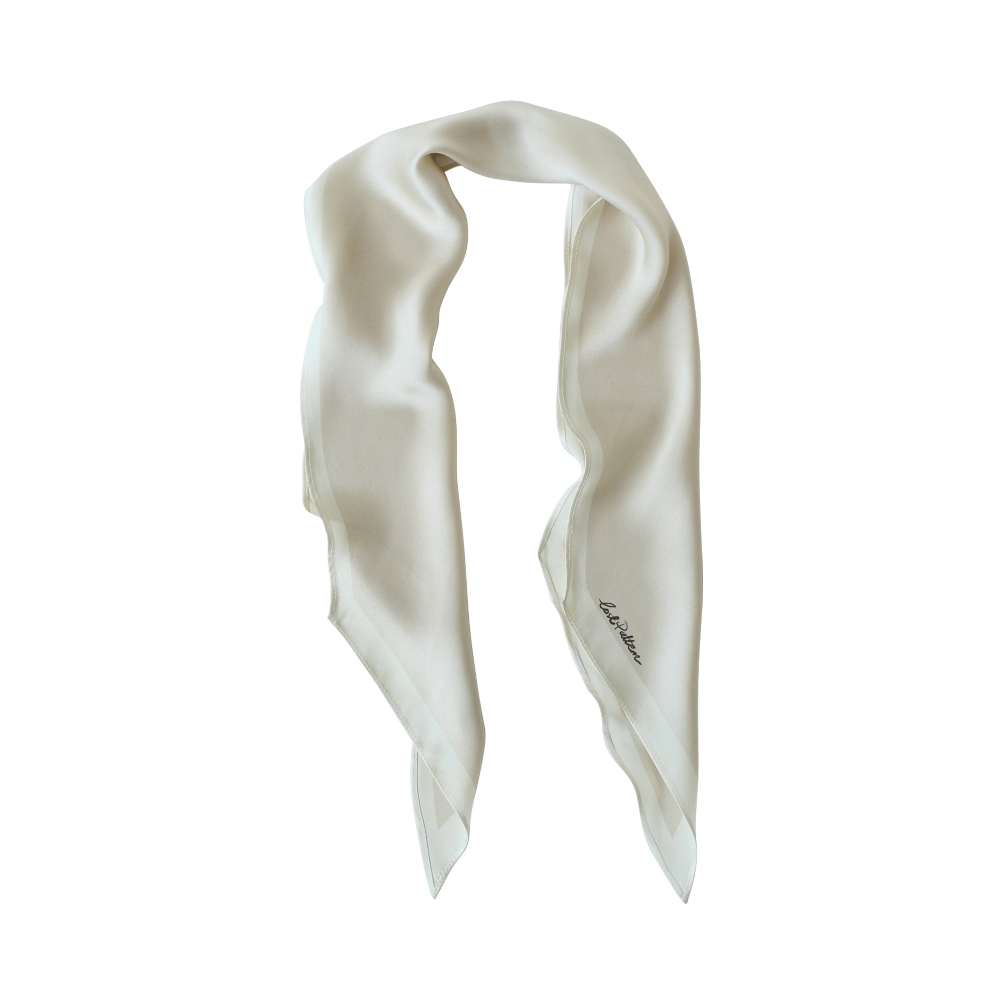 "Satin" Silk Neck Scarf - White - White - LOST PATTERN Silk Bandana