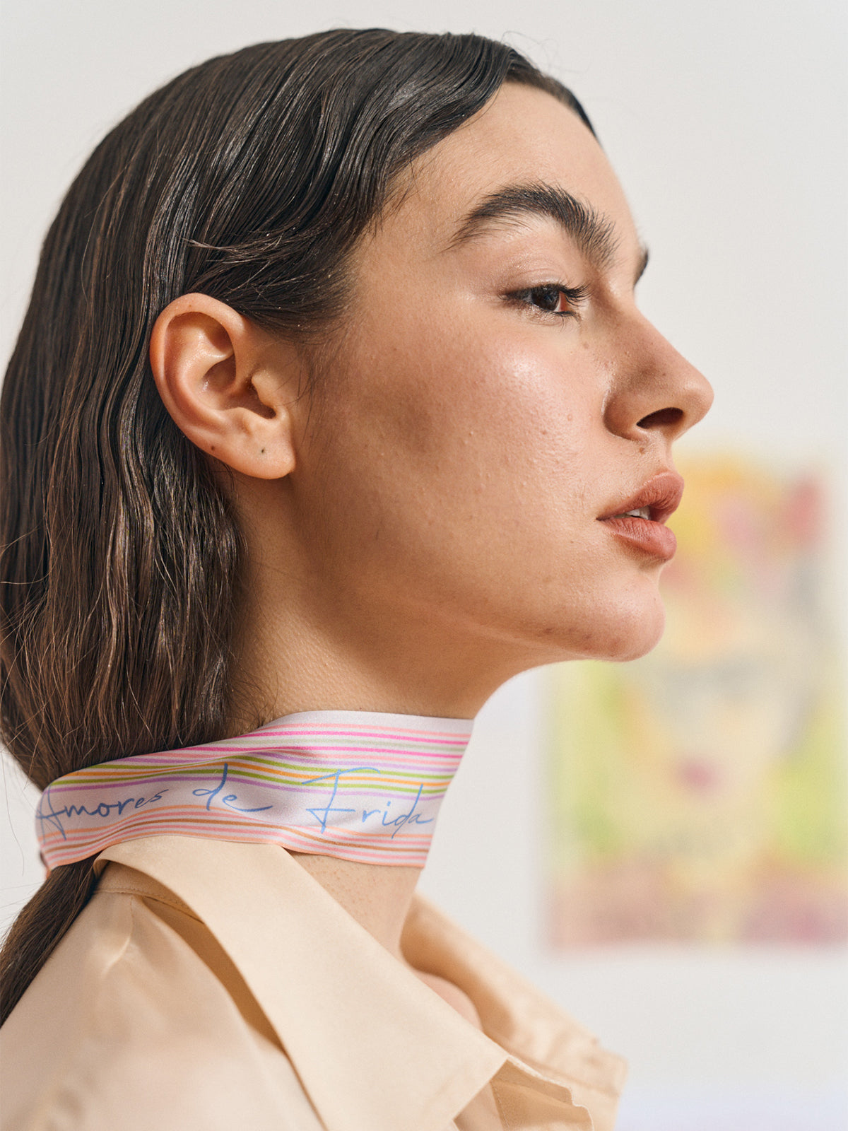 FRIDA x LOST PATTERN "Frida's Garden" Silk Skinny Scarf - Pink - LOST PATTERN Silk Skinny Scarf