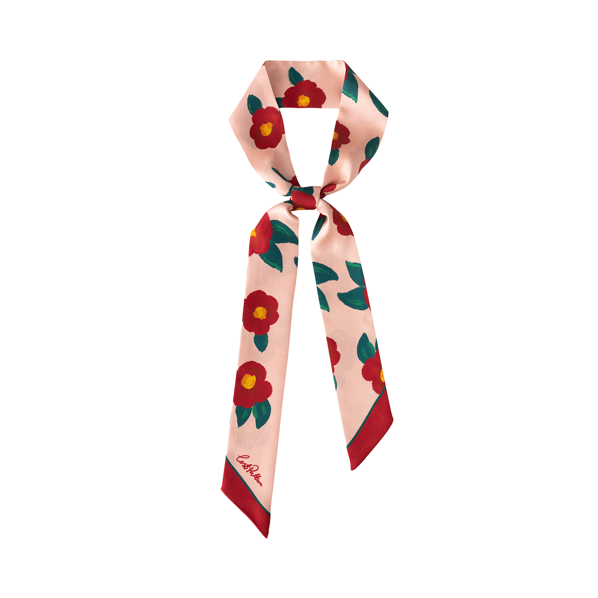 "Camellia" Silk Twilly Neck Bow - Red & Pink - Red & Pink - LOST PATTERN Silk Skinny Scarf