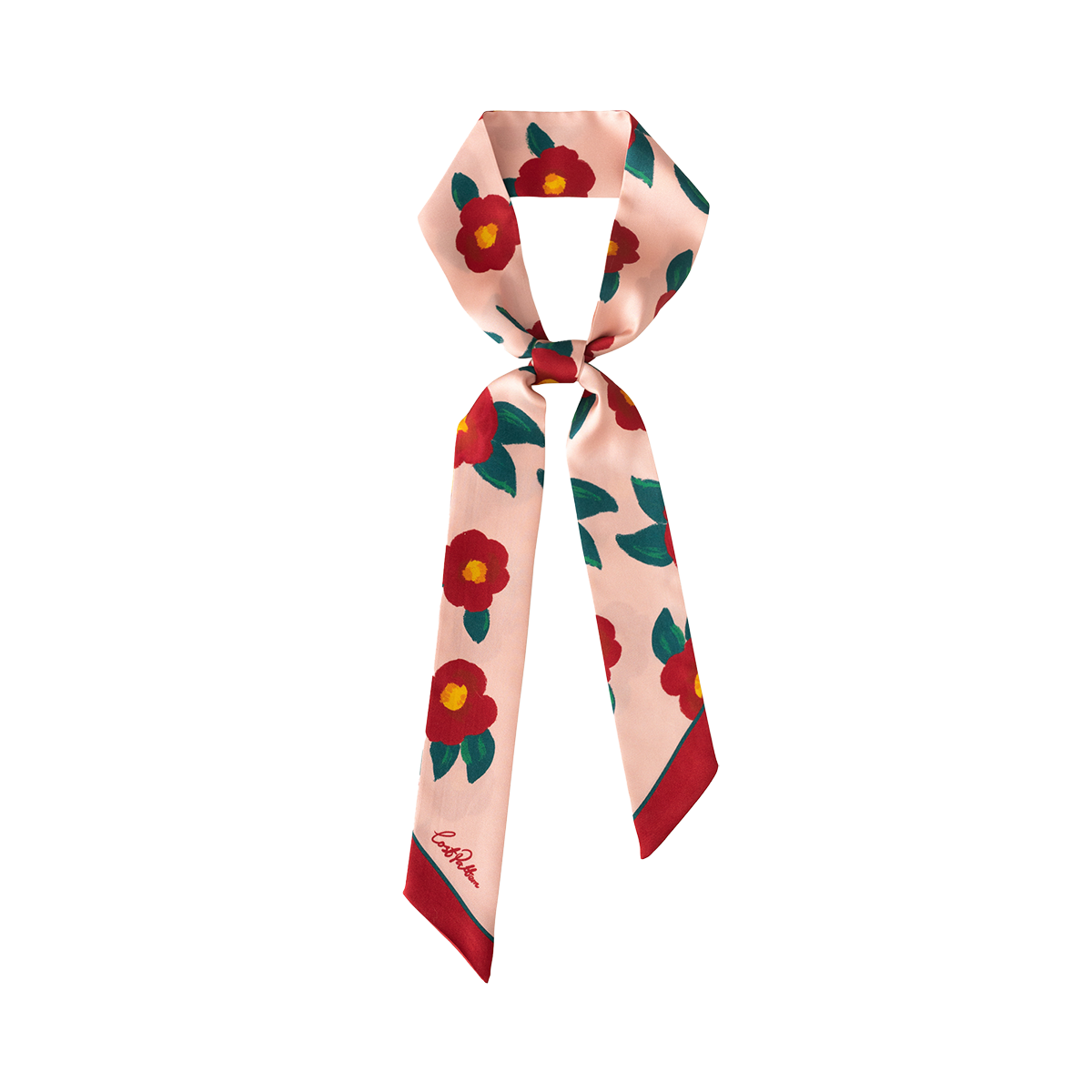 "Camellia" Silk Twill Skinny Scarf - Red & Pink - Red & Pink - LOST PATTERN Silk Skinny Scarf