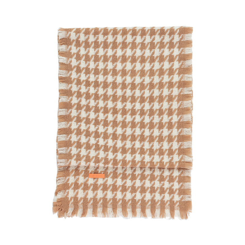 Houndstooth Wool Scarf - Beige - Beige - LOST PATTERN Wool Scarf