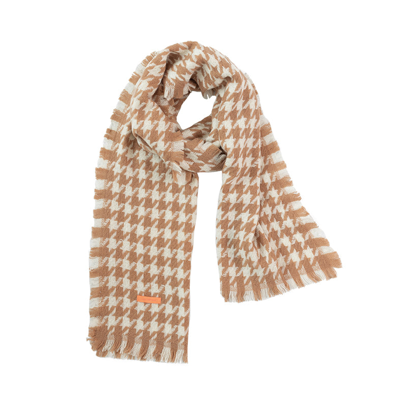 Houndstooth Wool Scarf - Beige - LOST PATTERN Wool Scarf