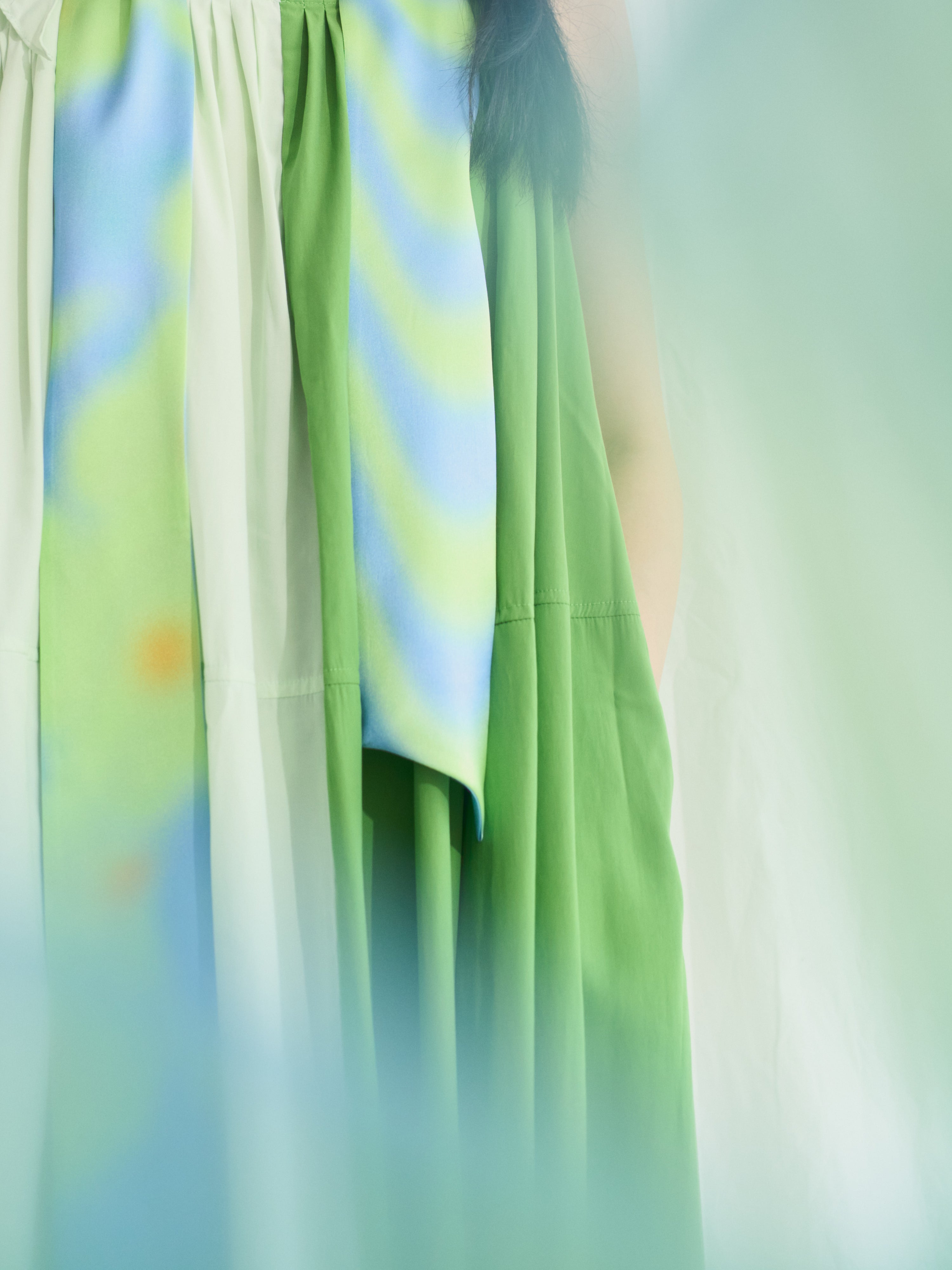 "Day Dream" Silk Neck Scarf - Green - LOST PATTERN Silk Skinny Scarf