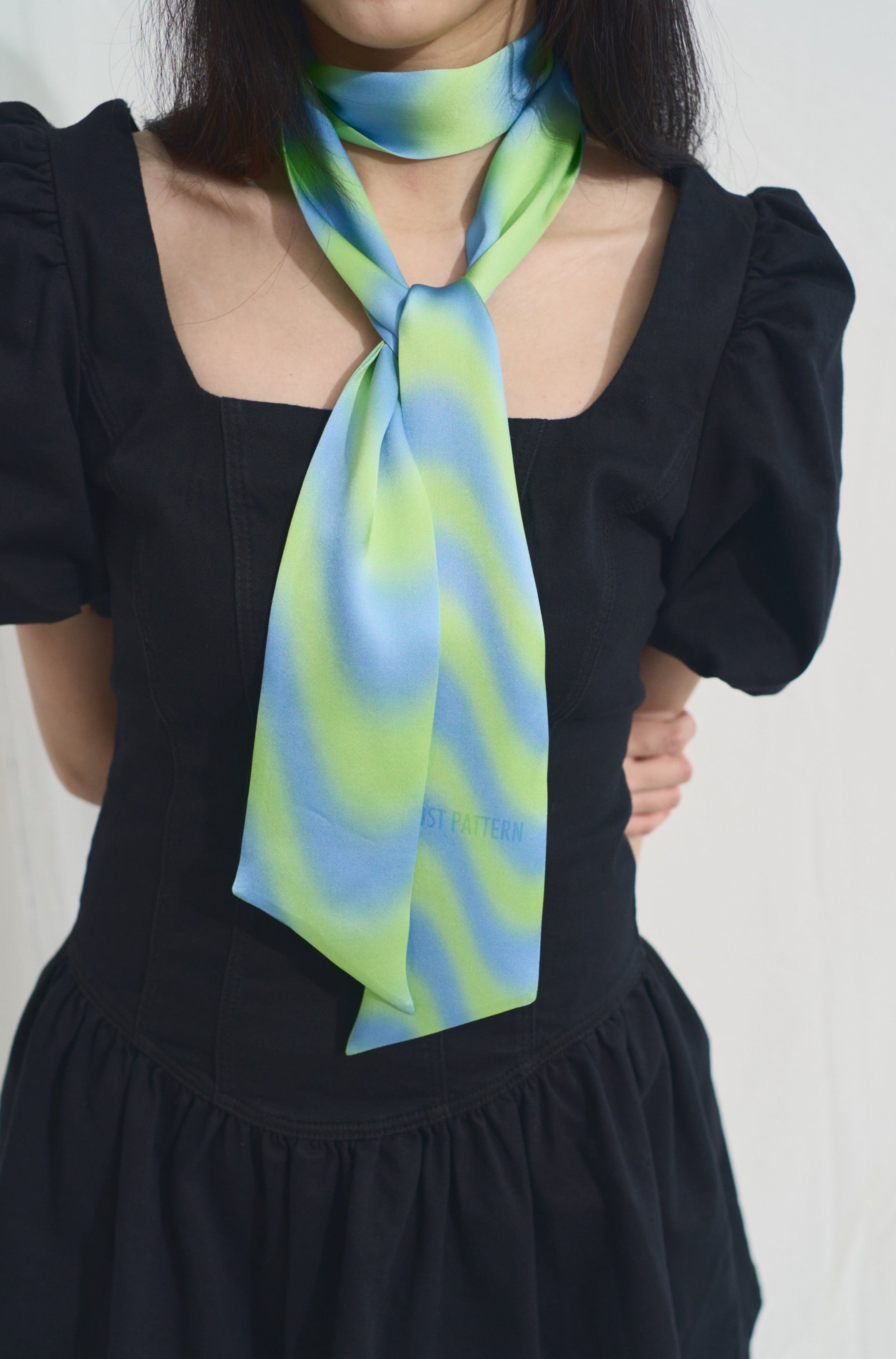 "Day Dream" Silk Neck Scarf - Green - LOST PATTERN Silk Skinny Scarf