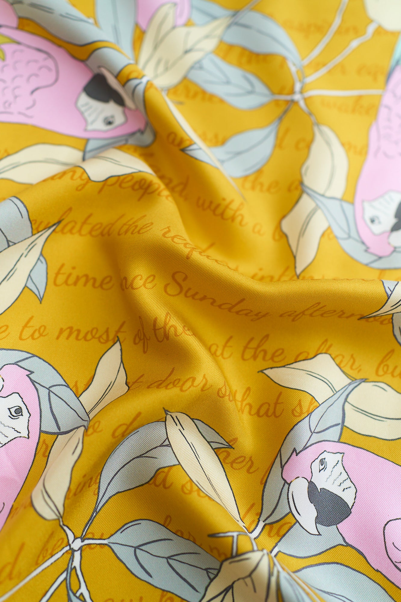 "El Amor" Silk Bandana - Yellow - LOST PATTERN Silk Square Scarf