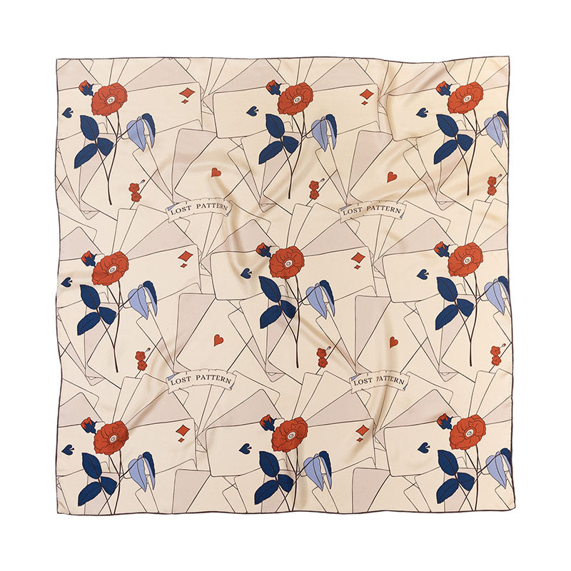 Silk Square Scarf Hand Designed in Multicolor Floral Pattern 