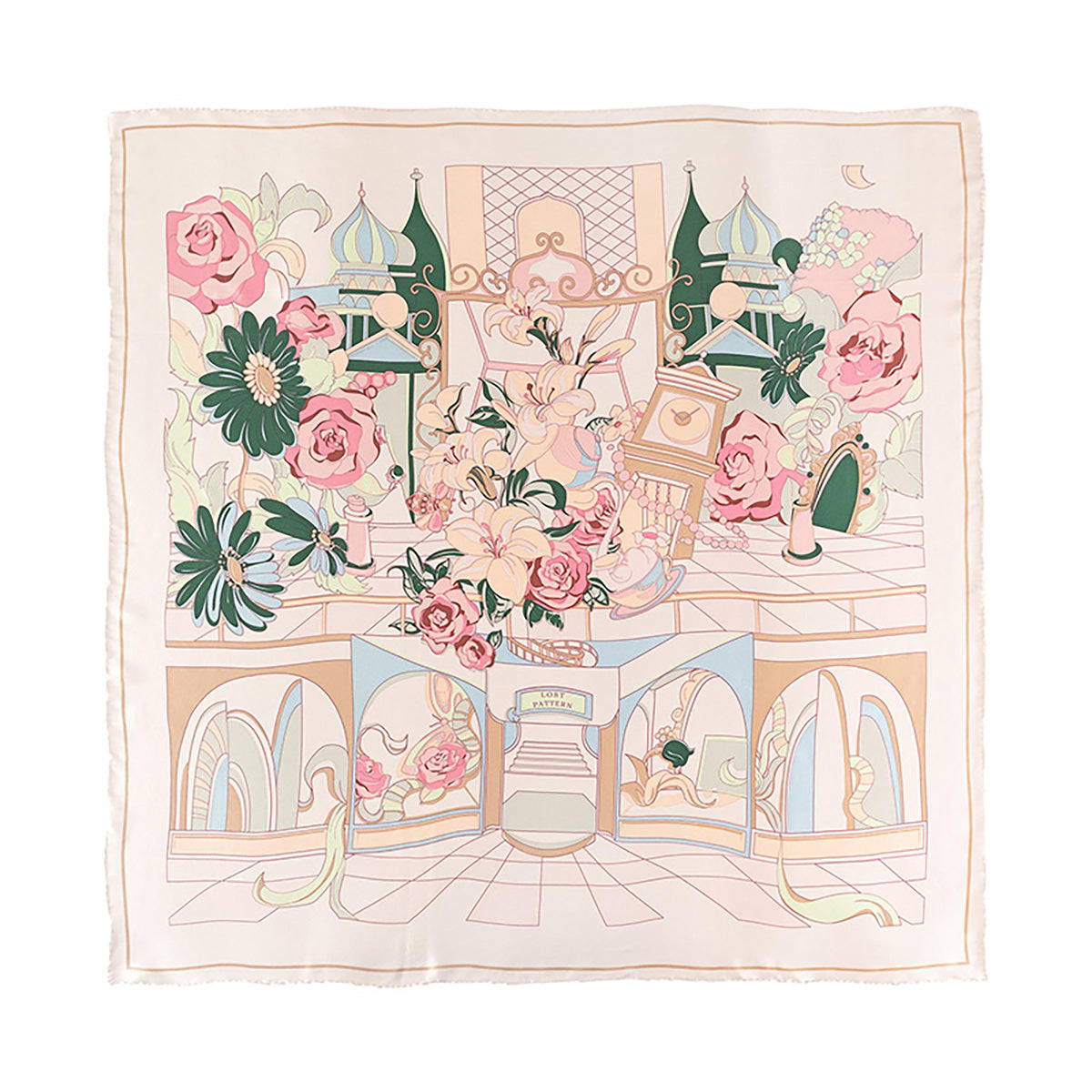 "Vintage Blooms" Large Silk Square Scarf - Champagne - Champagne - LOST PATTERN