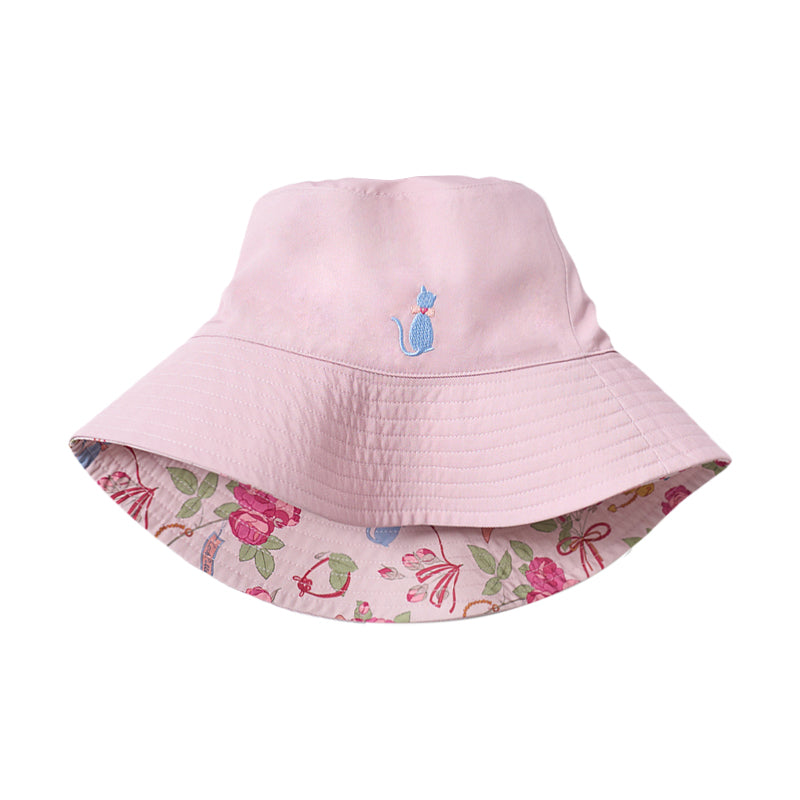 “Love Kitty” Embroidered Reversible Bucket Hat - Pink - LOST PATTERN Hats