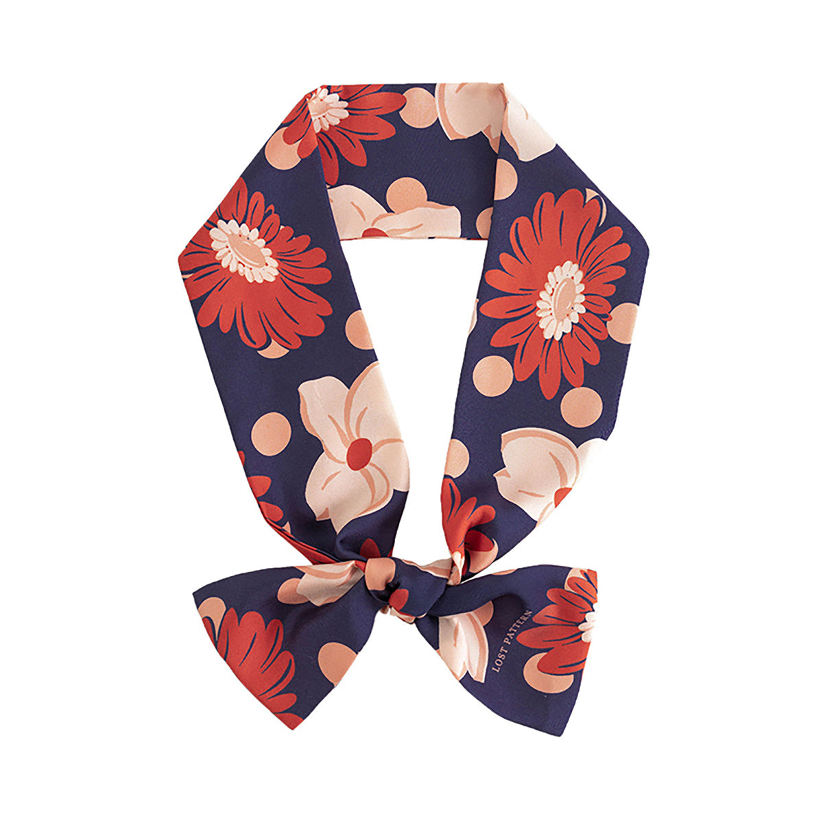 "Miss Daisy" Floral Silk Neck Scarf - Red & Blue - Red & Blue - LOST PATTERN Silk Skinny Scarf