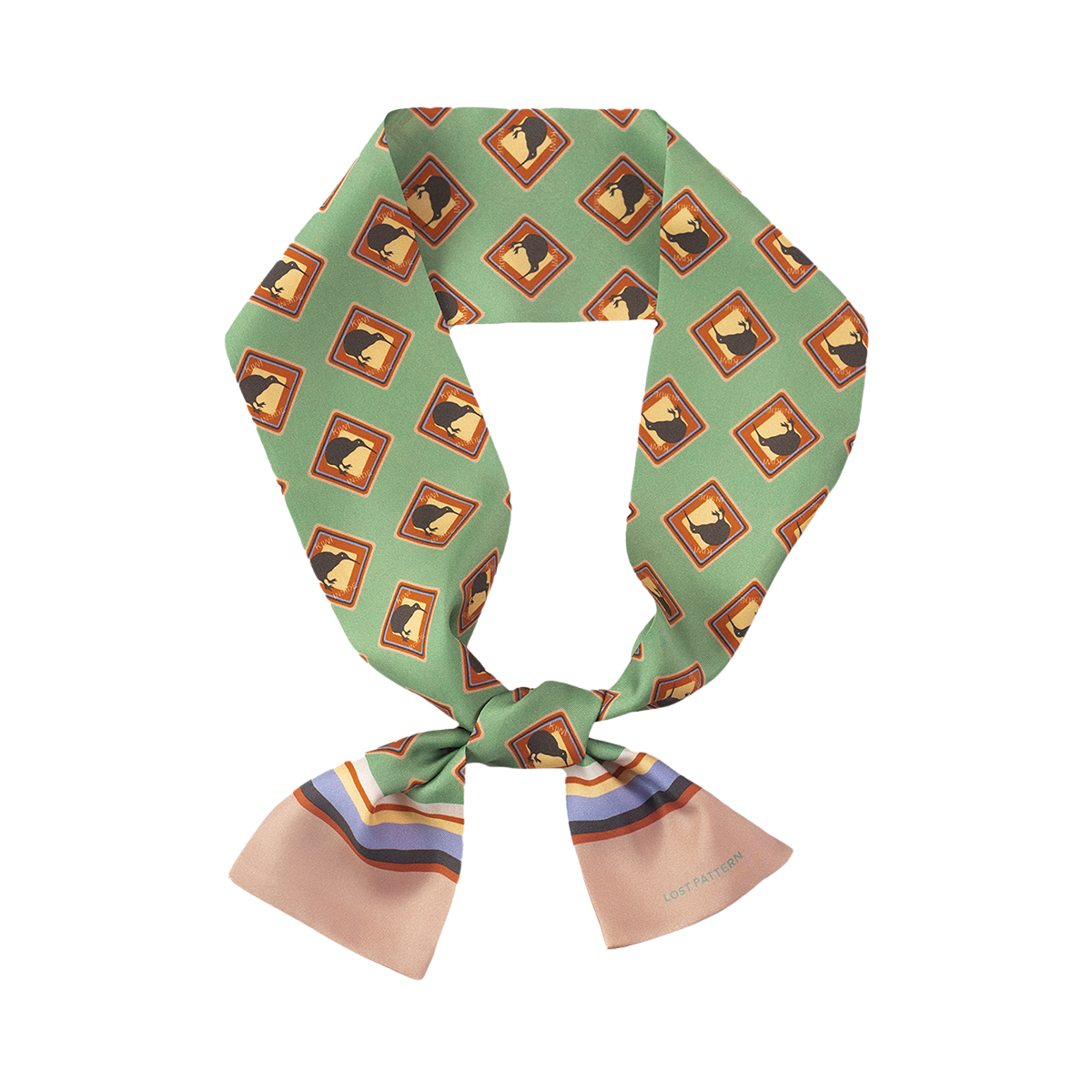 "Kiwi" Silk Twill Neck Bow - Green - Green - LOST PATTERN Silk Skinny Scarf