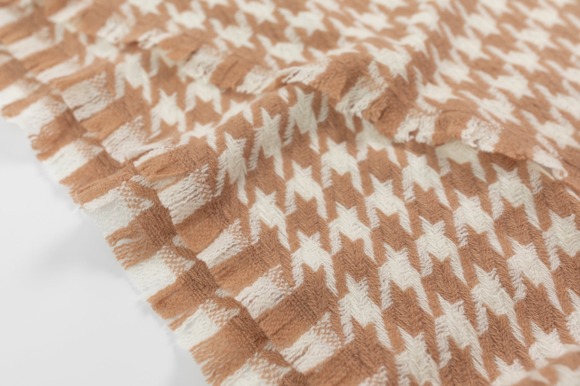 Houndstooth Wool Scarf - Beige - LOST PATTERN Wool Scarf