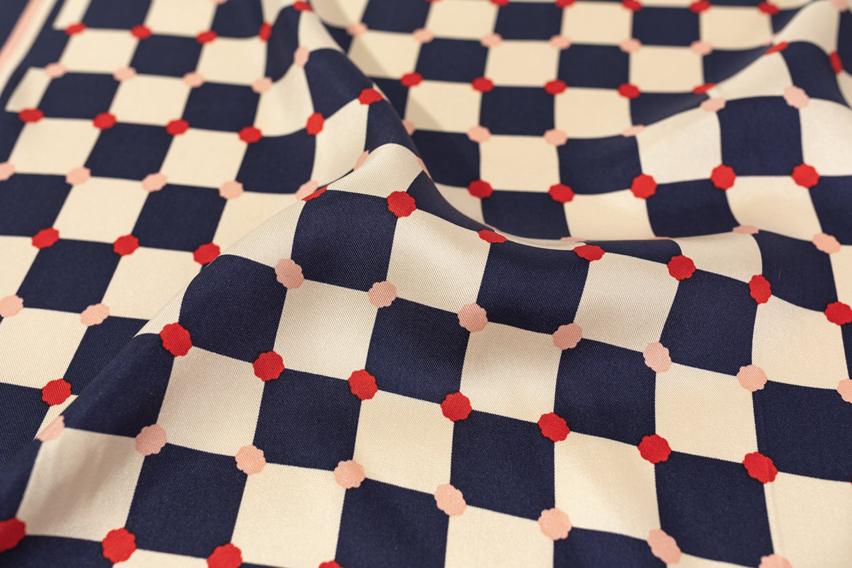 "Checkerboard" Silk Bandana - LOST PATTERN Silk Square Scarf