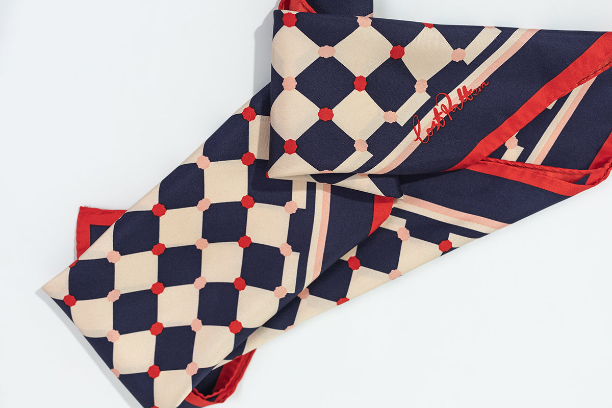 "Checkerboard" Silk Bandana - LOST PATTERN Silk Square Scarf