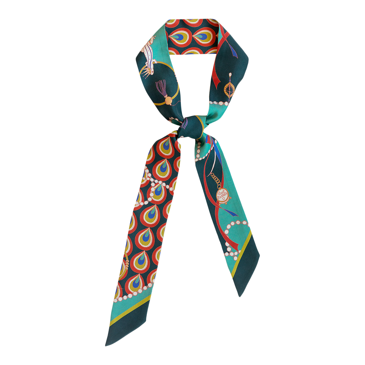 "Peacock" Silk Twill Skinny Scarf - Teal Green - LOST PATTERN Silk Skinny Scarf