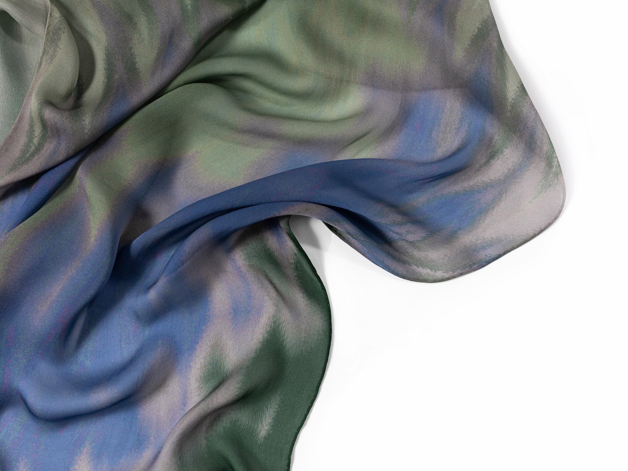 "Mist" Silk Chiffon Scarf - Green & Blue - LOST PATTERN Silk Shawl