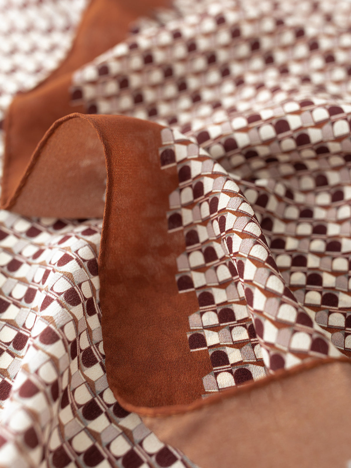 "Portals" Silk Crepe Scarf - Brown - LOST PATTERN Silk Bandana