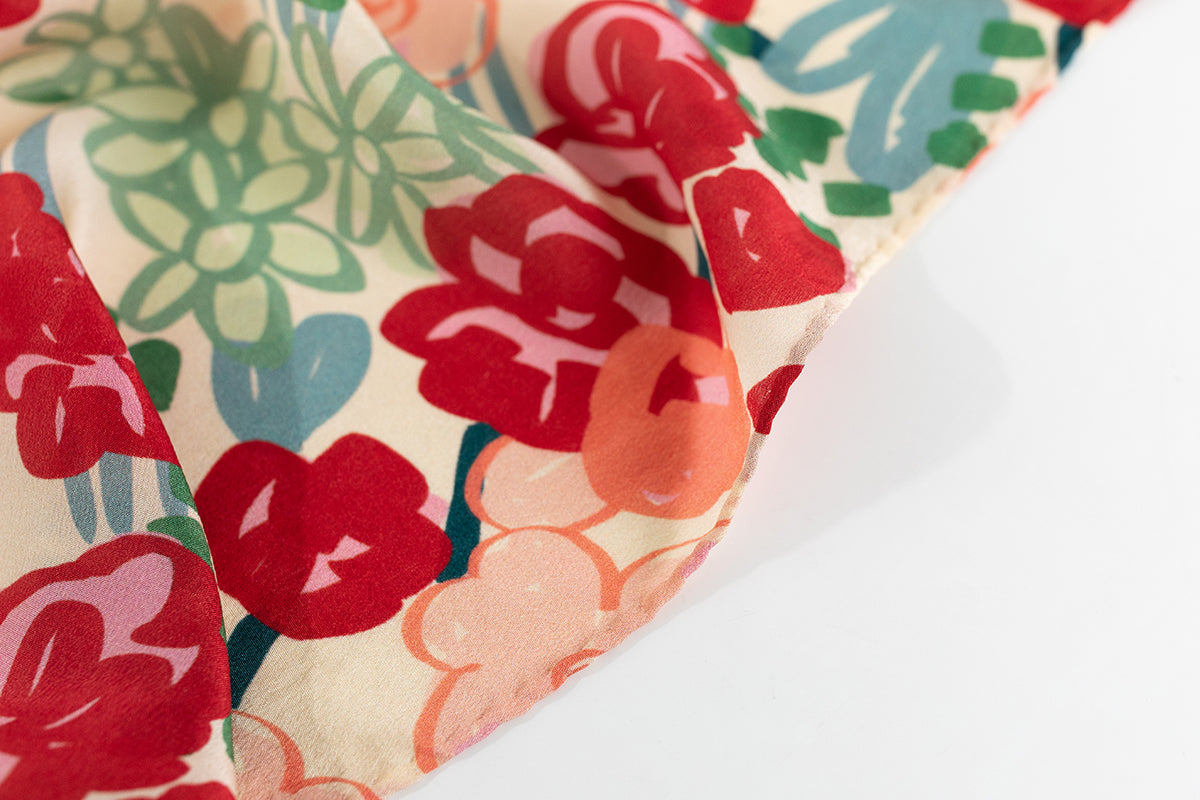 "Garden Chic" Silk Crepe Scarf - Floral - LOST PATTERN Silk Bandana