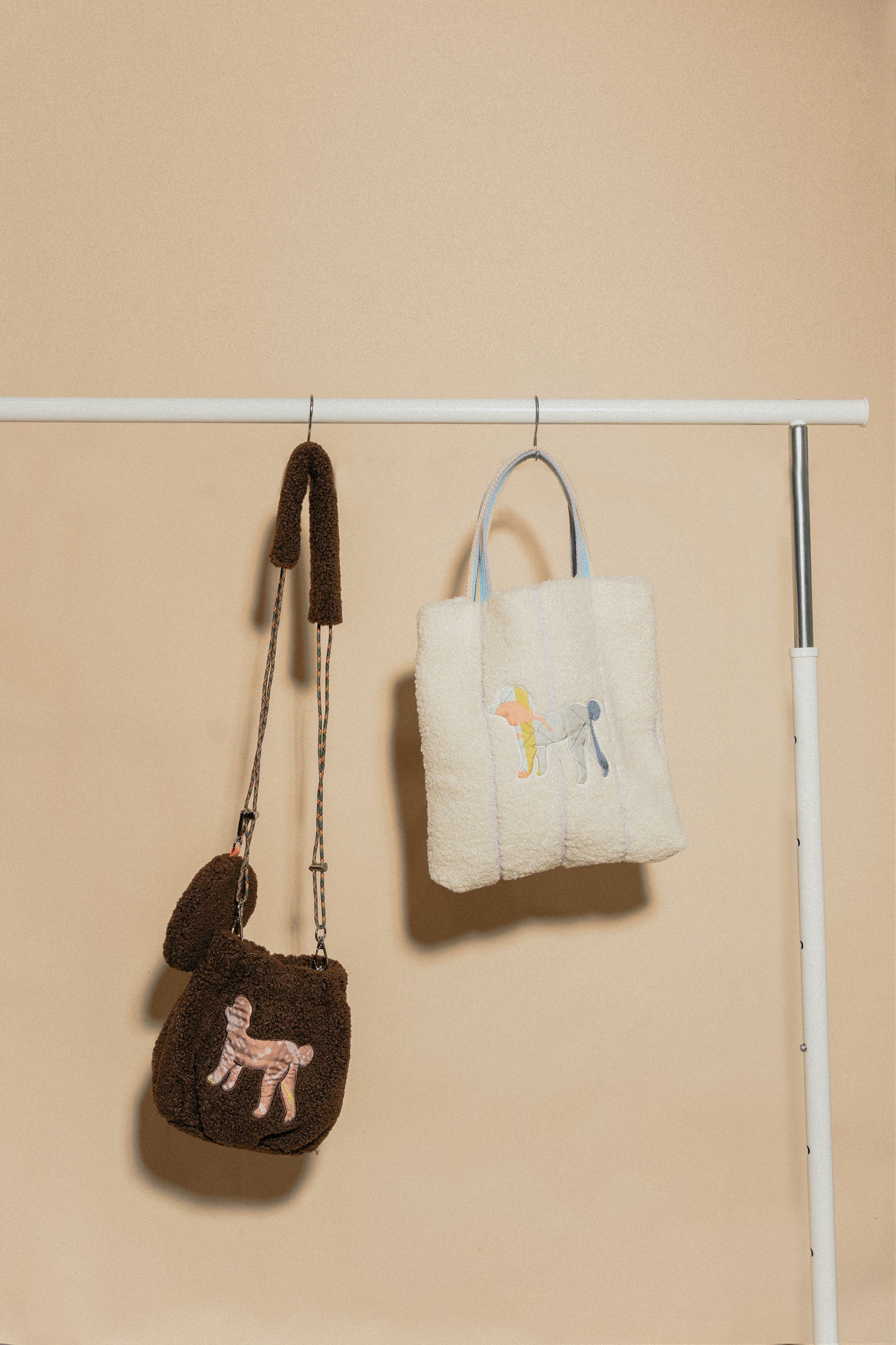 "Pan Pan" Shearling Tote Bag - White - LOST PATTERN Tote Bag