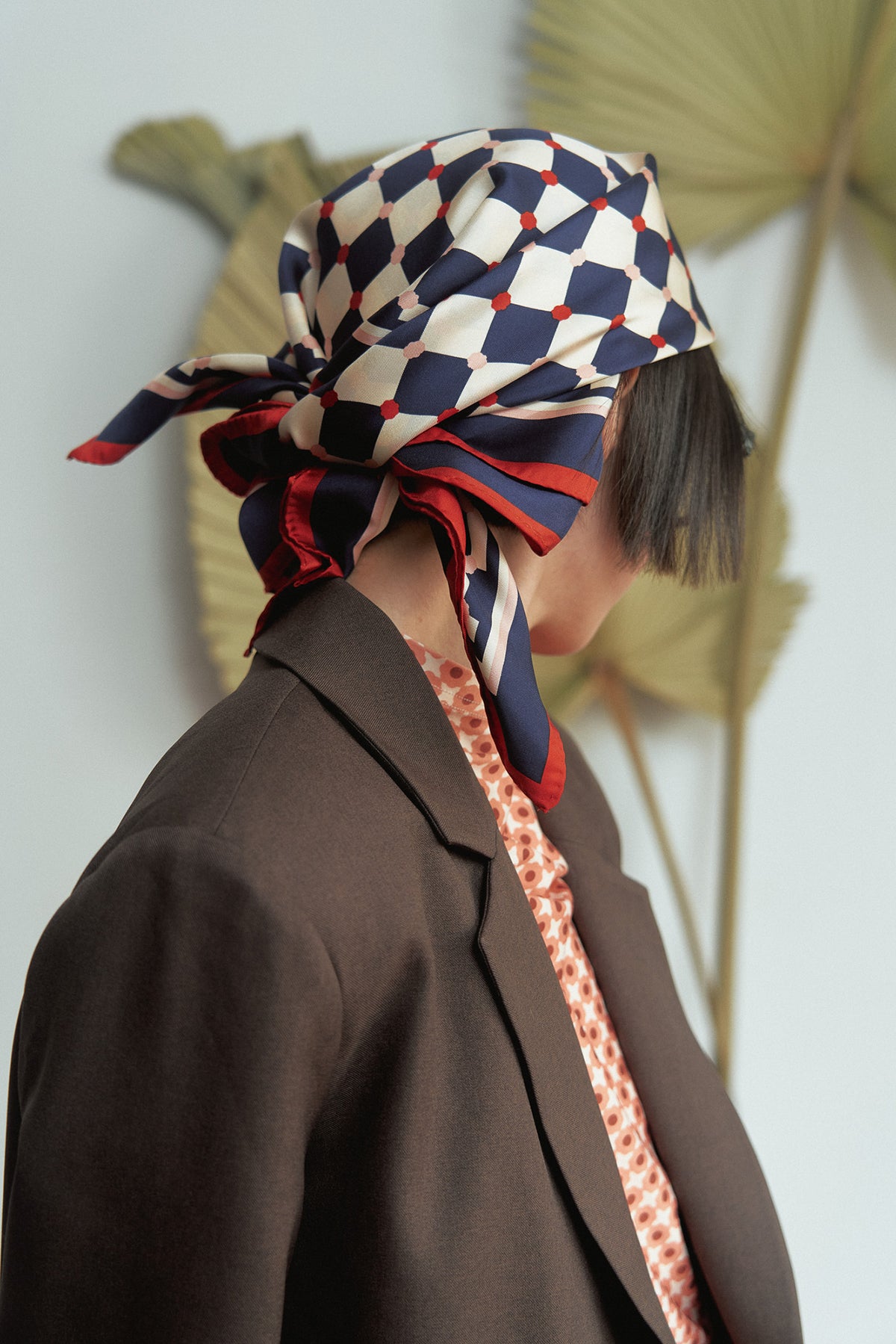 "Checkerboard" Silk Bandana - LOST PATTERN Silk Square Scarf