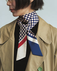 "Checkerboard" Twilly Scarf  - Blue