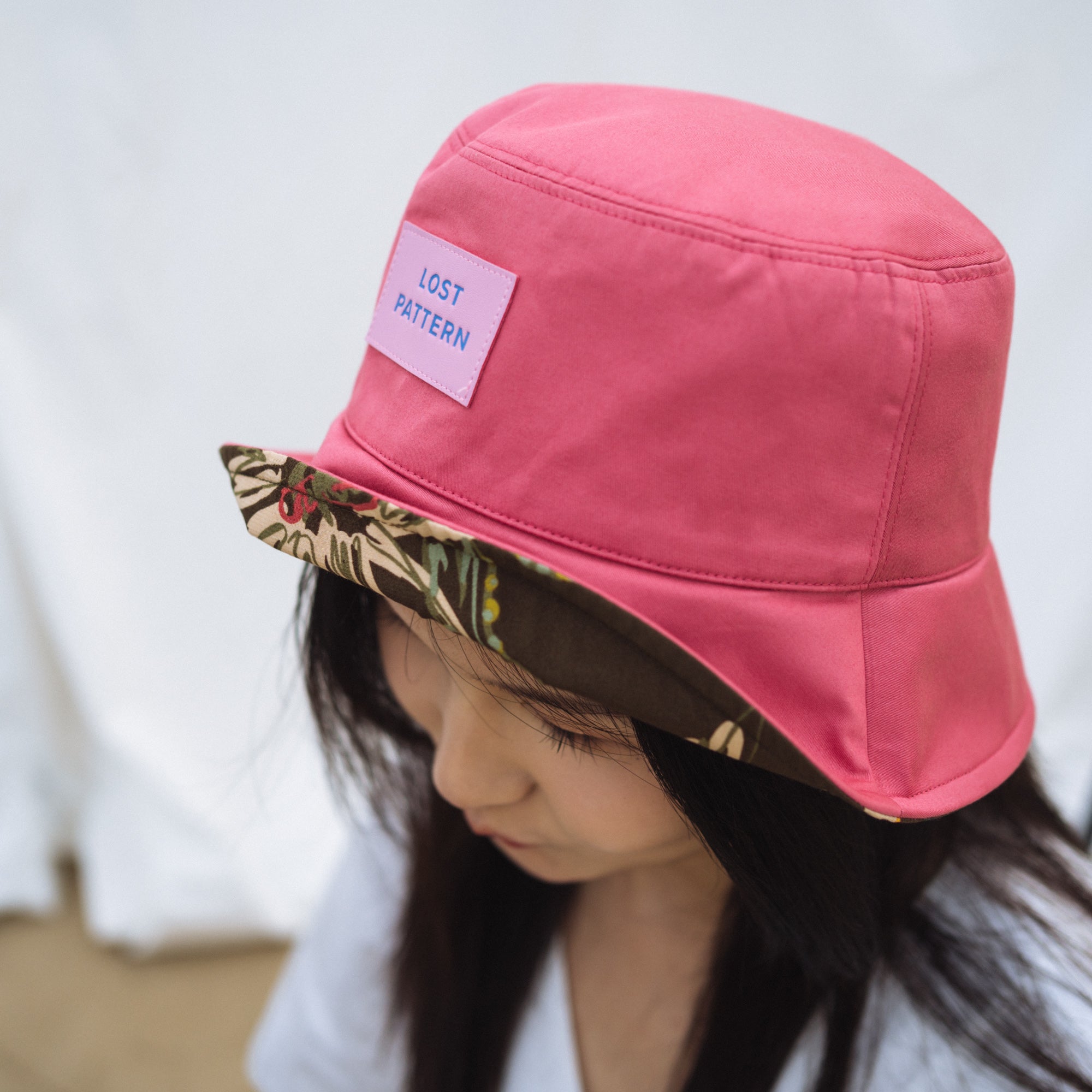 "Forest" Cotton Reversible Bucket Hat - Rose Red - LOST PATTERN Hats