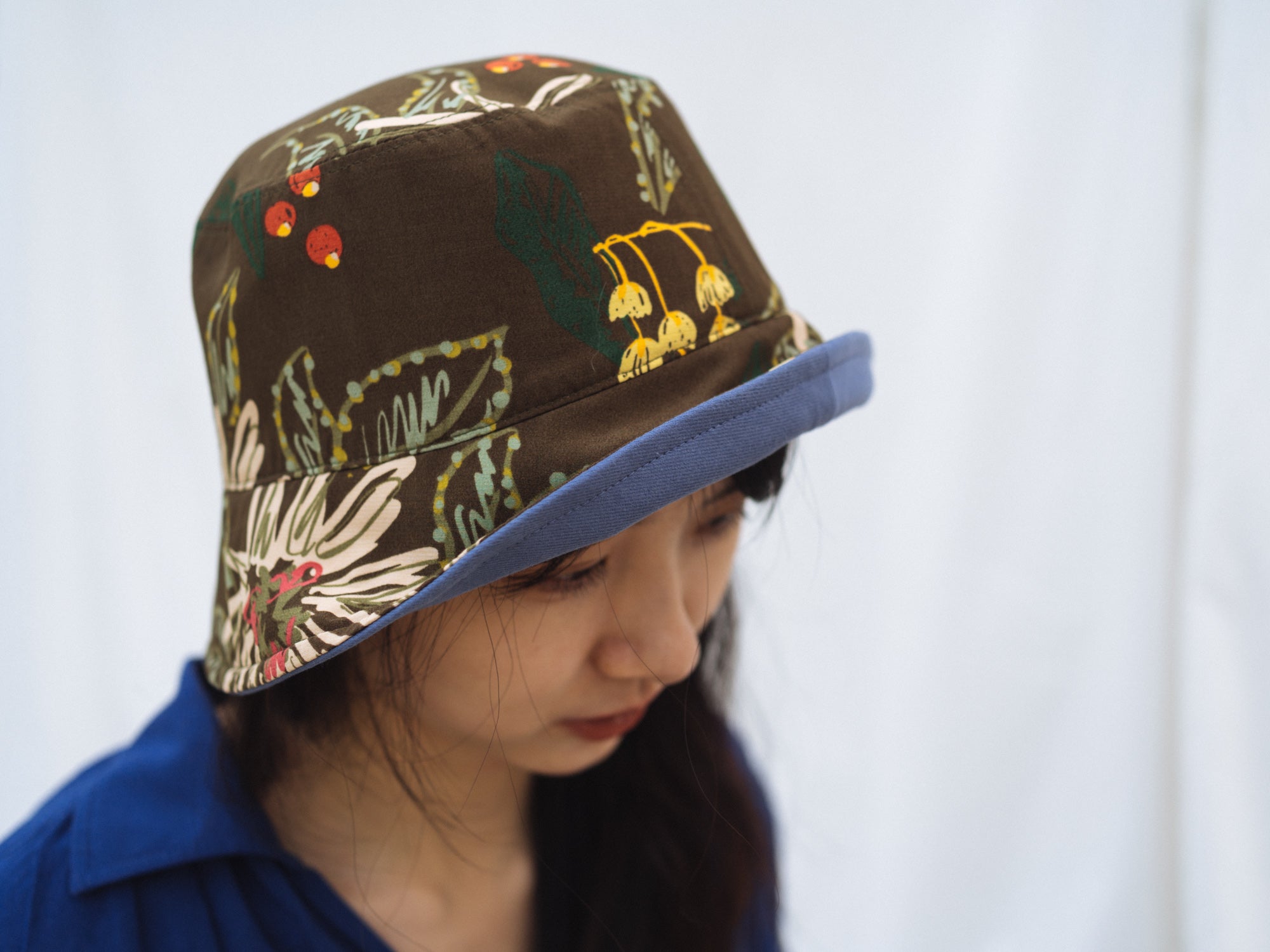 "Forest" Cotton Reversible Bucket Hat - Blue - LOST PATTERN Hats